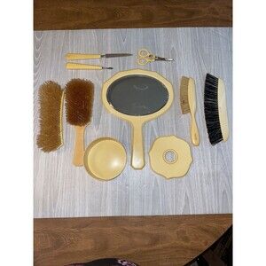 Vintage 1940s French Ivory Celluloid Vanity Dresser Set Lot Flawed.  See Picture